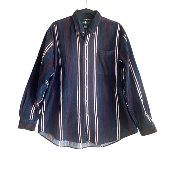 VINTAGE Hunters Club Multi Color Striped Corduroy Button Down Shirt. Size Large - Picture 3 of 7